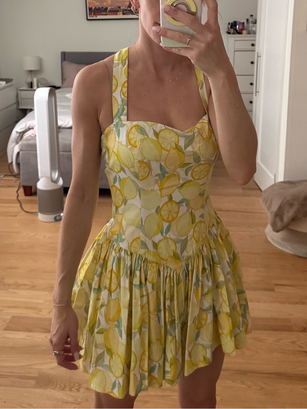 Avec Les Filles Yellow Lemon-Print Mini Dress
